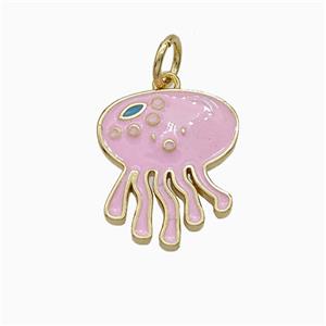 Jellyfish Charms Copper Pendant Pink Enamel Gold Plated, approx 12.5-14mm [FD21140]