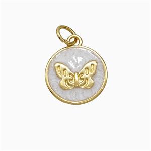 Copper Butterfly Pendant White Painted Circle Gold Plated, approx 12.5mm [FD21141]