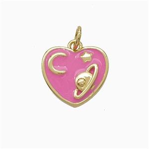 Copper Heart Pendant Pink Enamel Moon Star Planet Gold Plated, approx 12-13mm [FD21144]