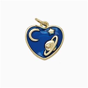 Copper Heart Pendant Blue Enamel Moon Star Planet Gold Plated, approx 12-13mm [FD21145]