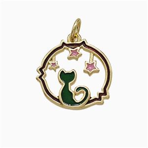 Halloween Cat Charms Copper Pendant Black Enamel Star Gold Plated, approx 14-15mm [FD21147]