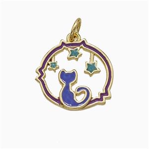 Halloween Cat Charms Copper Pendant Lavender Enamel Star Gold Plated, approx 14-15mm [FD21148]