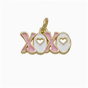 Copper XOXO Pendant Pink White Enamel Gold Plated, approx 7-16mm [FD21150]