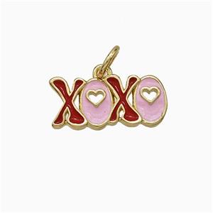 Copper XOXO Pendant Pink Red Enamel Gold Plated, approx 7-16mm [FD21151]
