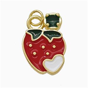 Copper Strawberry Pendant Red Enamel Gold Plated, approx 13-19mm [FD21152]