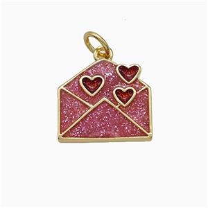 Copper Envelope Pendant Pink Painted Heart Gold Plated, approx 13-14mm [FD21154]