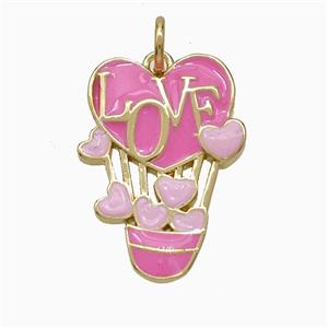 Copper Balloon Pendant Pink Enamel LOVE Heart Gold Plated, approx 15-20mm [FD21157]