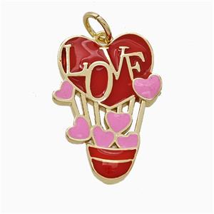 Copper Balloon Pendant Red Enamel LOVE Heart Gold Plated, approx 15-20mm [FD21158]