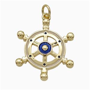 Ship Wheel Charms Copper Pendant Blue Enamel Gold Plated, approx 20-22mm [FD21160]