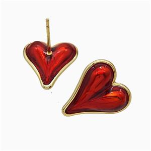Copper Heart Stud Earrings Red Painted Gold Plated, approx 15-17.5mm [FD21163]