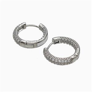 Copper Hoop Earrings Pave Zirconia White Enamel Platinum Plated, approx 17mm dia [FD21164]