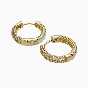 Copper Hoop Earrings Pave Zirconia White Enamel Gold Plated, approx 17mm dia [FD21165]