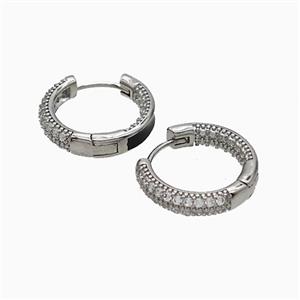 Copper Hoop Earrings Pave Zirconia Black Enamel Platinum Plated, approx 17mm dia [FD21166]