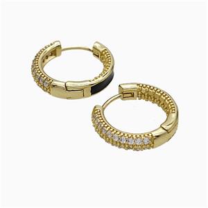 Copper Hoop Earrings Pave Zirconia Black Enamel Gold Plated, approx 17mm dia [FD21167]