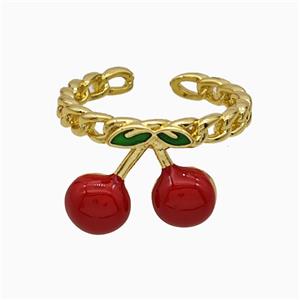 Copper Cherry Rings Red Enamel Gold Plated, approx 10-14mm, 18mm dia [FD21168]