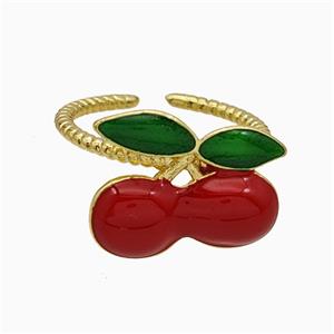 Copper Cherry Rings Red Enamel Gold Plated, approx 13-16mm, 18mm dia [FD21169]