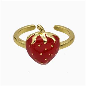 Copper Strawberry Rings Red Enamel Gold Plated, approx 11-15mm, 18mm dia [FD21170]