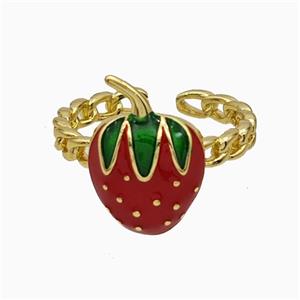 Copper Strawberry Rings Red Enamel Gold Plated, approx 10-15mm, 18mm dia [FD21171]