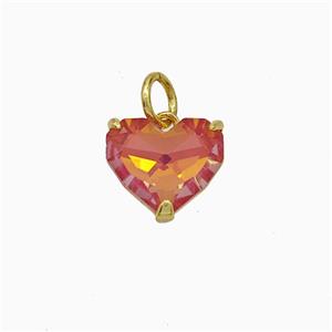 Orange Crystal Glass Heart Pendant Copper Gold Plated, approx 10mm [FD21172]