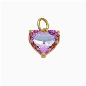 Fuchsia Crystal Glass Heart Pendant Copper Gold Plated, approx 10mm [FD21173]