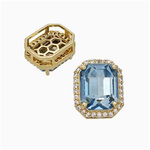 Copper Rectangle Pave Zirconia Blue Crystal Glass Gold Plated, approx 11-13mm [FD21174]