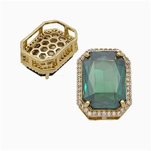Copper Rectangle Pave Zirconia Green Crystal Glass Gold Plated, approx 13-17mm [FD21175]