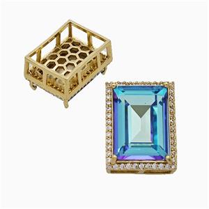 Copper Rectangle Pave Zirconia Blue Crystal Glass Gold Plated, approx 13-17mm [FD21176]