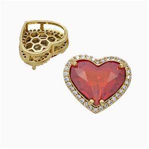 Copper Heart Pave Zirconia Red Crystal Glass Gold Plated, approx 13-15mm [FD21178]