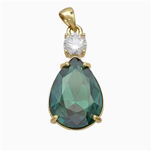 Green Crystal Glass Teardrop Pendant Copper Gold Plated, approx 14-25mm [FD21179]