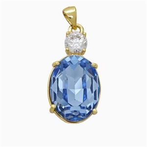 Skyblue Crystal Glass Oval Pendant Copper Gold Plated, approx 14-25mm [FD21181]
