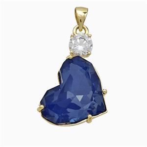 Blue Crystal Glass Heart Pendant Copper Gold Plated, approx 16-25mm [FD21184]