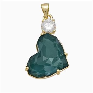Green Crystal Glass Heart Pendant Copper Gold Plated, approx 16-25mm [FD21185]