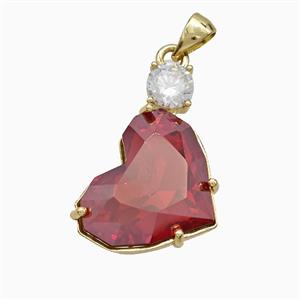 Red Crystal Glass Heart Pendant Copper Gold Plated, approx 16-25mm [FD21186]