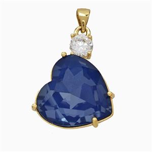 Blue Crystal Glass Heart Pendant Copper Gold Plated, approx 19-25mm [FD21187]