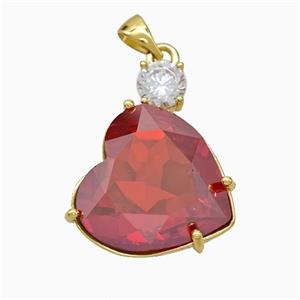 Red Crystal Glass Heart Pendant Copper Gold Plated, approx 19-25mm [FD21189]