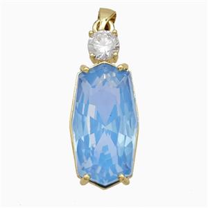 Blue Crystal Glass Oval Pendant Copper Gold Plated, approx 13-30mm [FD21190]