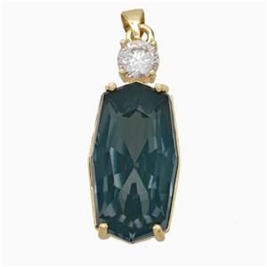 Darkgreen Crystal Glass Oval Pendant Copper Gold Plated, approx 13-30mm [FD21192]