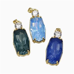 Crystal Glass Oval Pendant Copper Gold Plated Mixed, approx 13-30mm [FD21193]
