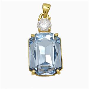 Lt.Blue Crystal Glass Rectangle Pendant Copper Gold Plated, approx 14-25mm [FD21194]