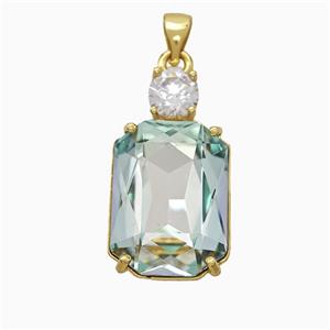 Lt.green Crystal Glass Rectangle Pendant Copper Gold Plated, approx 14-25mm [FD21195]