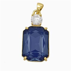 Darkblue Crystal Glass Rectangle Pendant Copper Gold Plated, approx 14-25mm [FD21196]
