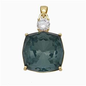 Deepgreen Crystal Glass Square Pendant Copper Gold Plated, approx 19-25mm [FD21198]