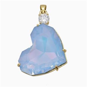 Blue Crystal Glass Heart Pendant Copper Gold Plated, approx 25-35mm [FD21203]