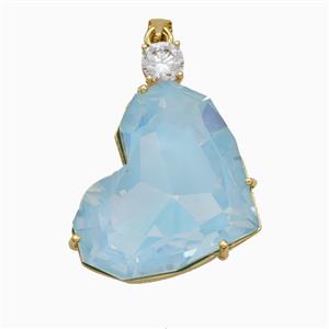 Teal Crystal Glass Heart Pendant Copper Gold Plated, approx 25-35mm [FD21204]
