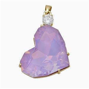 Lavender Crystal Glass Heart Pendant Copper Gold Plated, approx 25-35mm [FD21205]
