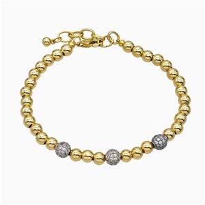 Copper Ball Bracelets Pave Zirconia Gold Plated, approx 5mm, 6mm, 21cm length [FD21206]