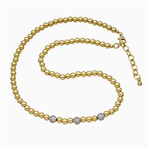Copper Ball Necklace Pave Zirconia Gold Plated, approx 5mm, 6mm, 40-45cm length [FD21207]