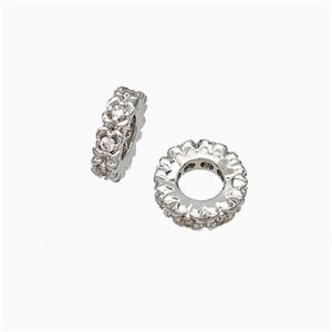 Copper Heishi Beads Pave Zirconia Platinum Plated, approx 8mm [FD21214]
