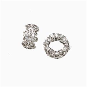 Copper Rondelle Beads Pave Zirconia Flower Platinum Plated, approx 8mm [FD21216]