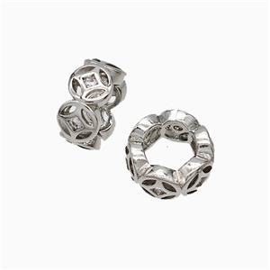 Copper Rondelle Beads Pave Zirconia Large Hole Platinum Plated, approx 10mm [FD21218]